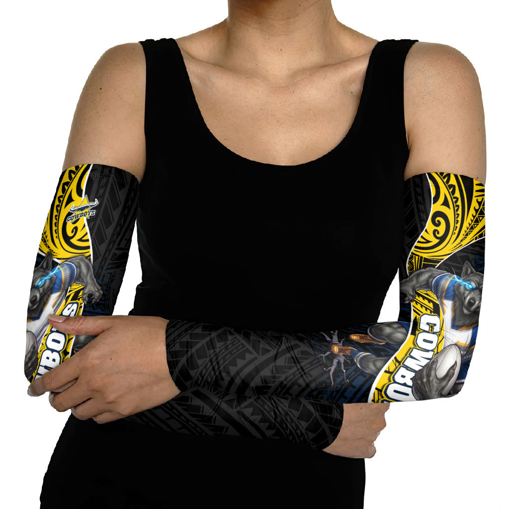 North Queensland Cowboys Rugby Arm Sleeves Tribal Polynesian Power Art - Lightning Mascot