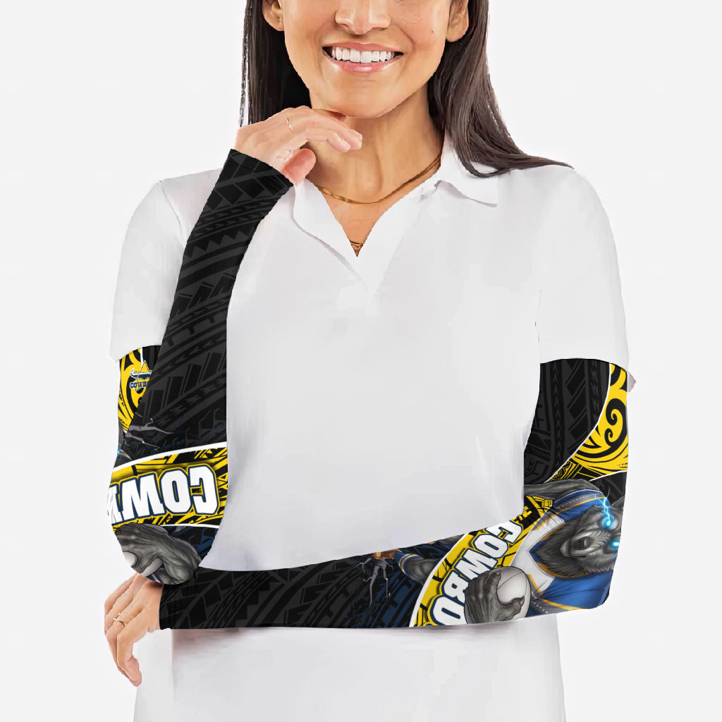 North Queensland Cowboys Rugby Arm Sleeves Tribal Polynesian Power Art - Lightning Mascot