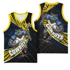 North Queensland Cowboys Rugby Basketball Jersey Tribal Polynesian Power Art - Lightning Mascot