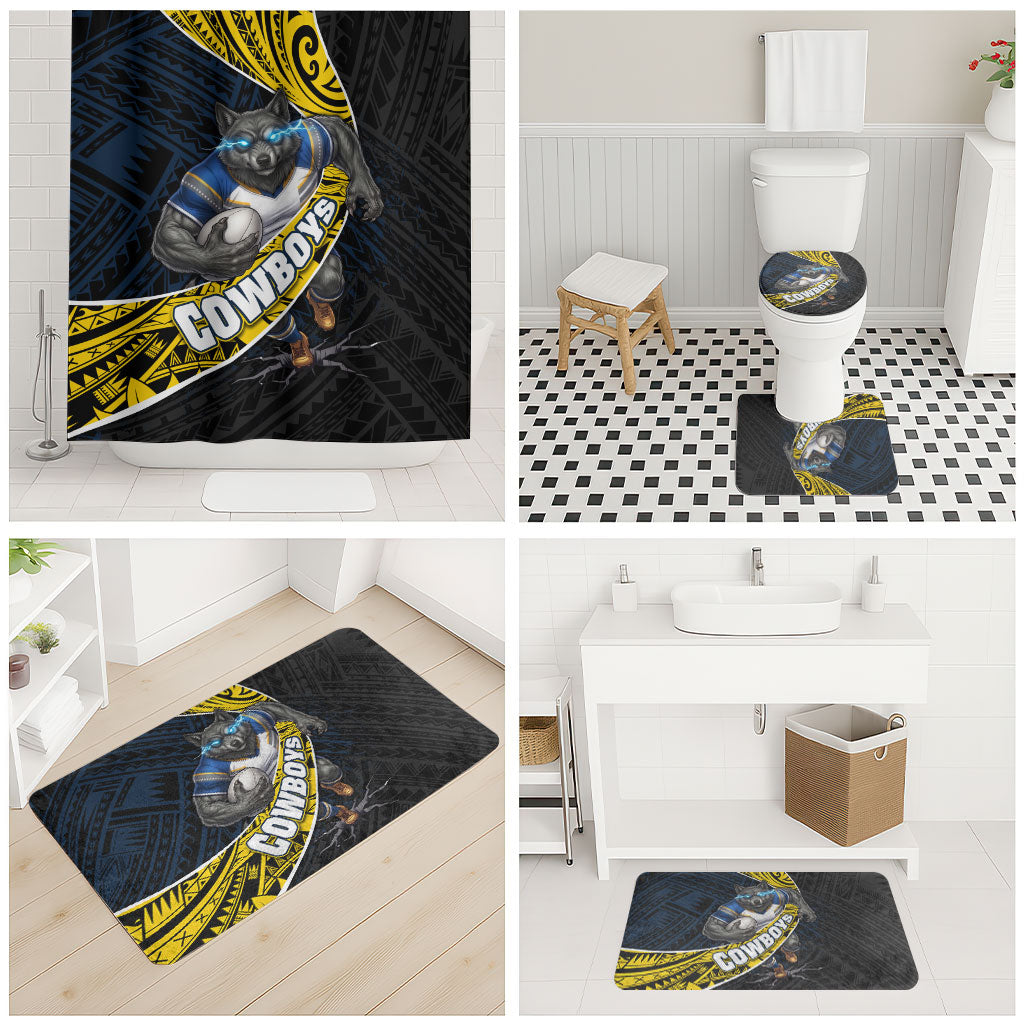 North Queensland Cowboys Rugby Bathroom Set Tribal Polynesian Power Art - Lightning Mascot