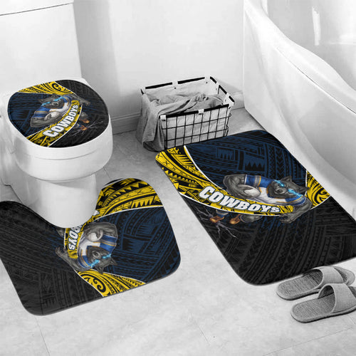 North Queensland Cowboys Rugby Bathroom Set Tribal Polynesian Power Art - Lightning Mascot