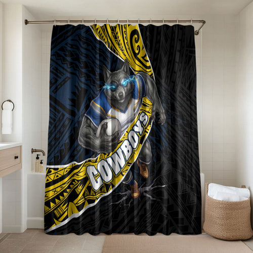 North Queensland Cowboys Rugby Bathroom Set Tribal Polynesian Power Art - Lightning Mascot