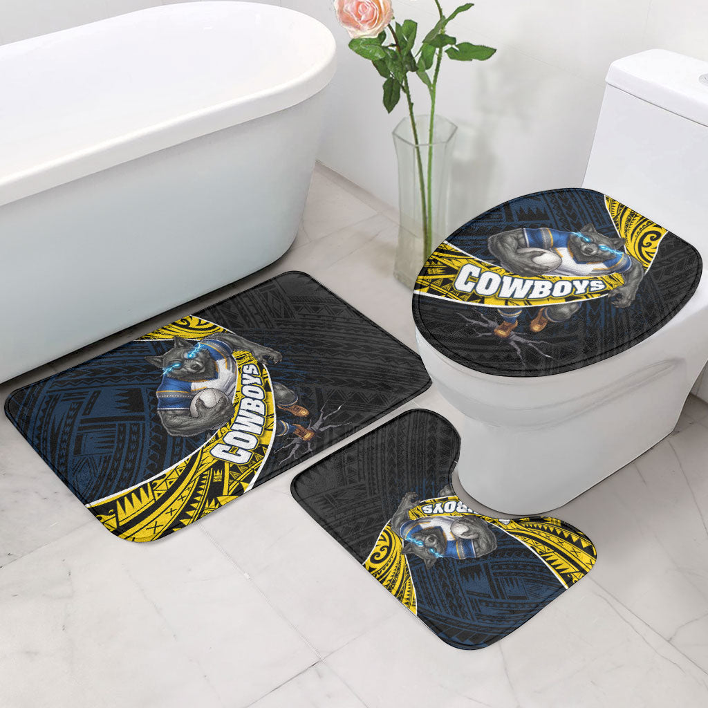 North Queensland Cowboys Rugby Bathroom Set Tribal Polynesian Power Art - Lightning Mascot