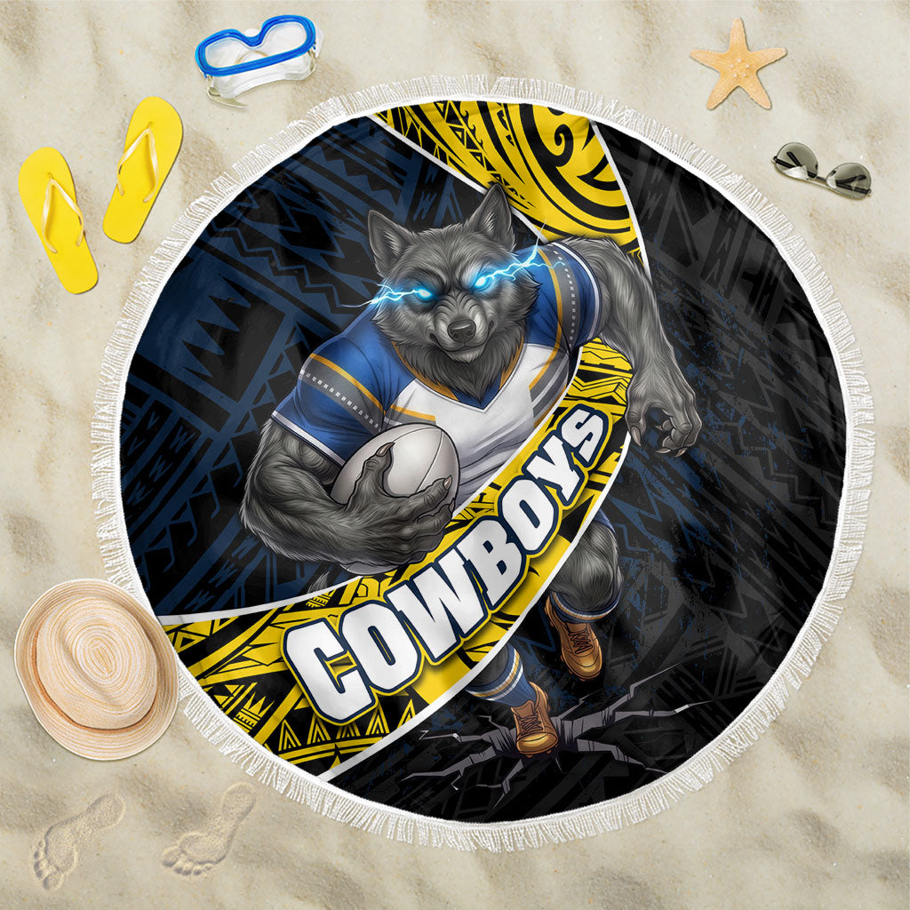 North Queensland Cowboys Rugby Beach Blanket Tribal Polynesian Power Art - Lightning Mascot