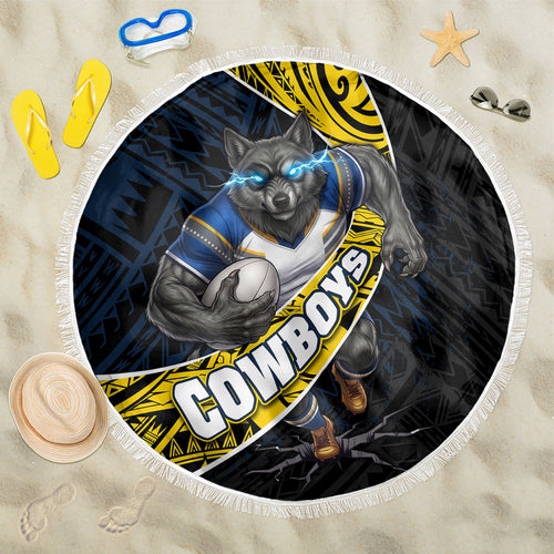 North Queensland Cowboys Rugby Beach Blanket Tribal Polynesian Power Art - Lightning Mascot