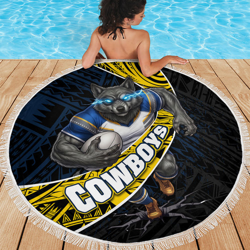 North Queensland Cowboys Rugby Beach Blanket Tribal Polynesian Power Art - Lightning Mascot