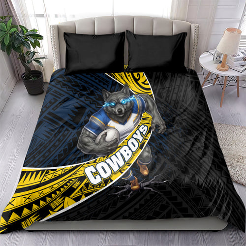 North Queensland Cowboys Rugby Bedding Set Tribal Polynesian Power Art - Lightning Mascot