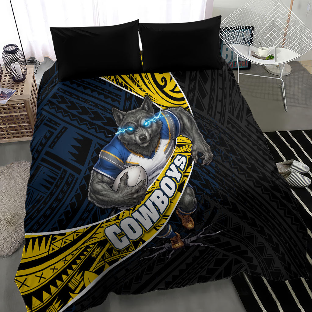 North Queensland Cowboys Rugby Bedding Set Tribal Polynesian Power Art - Lightning Mascot