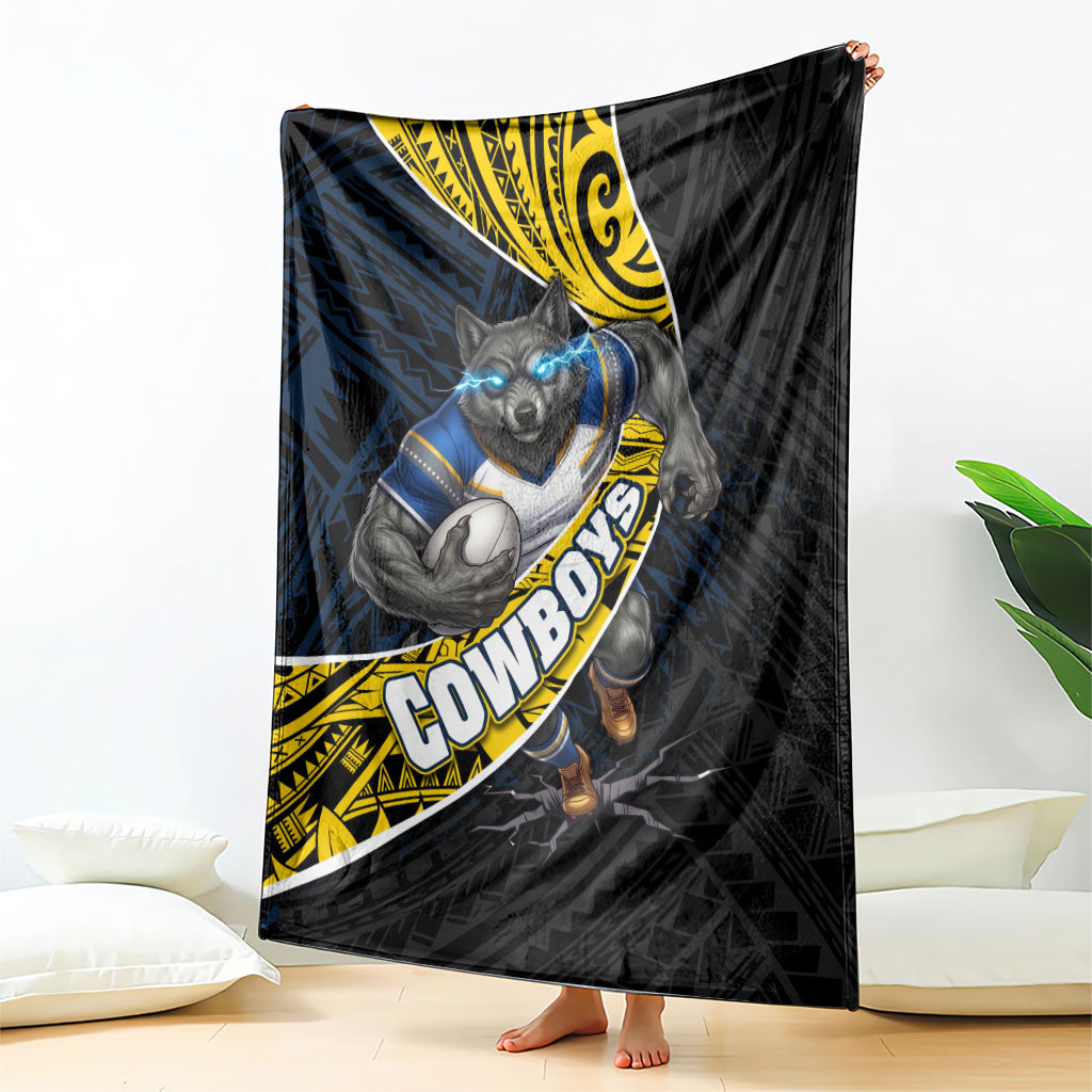 North Queensland Cowboys Rugby Blanket Tribal Polynesian Power Art - Lightning Mascot