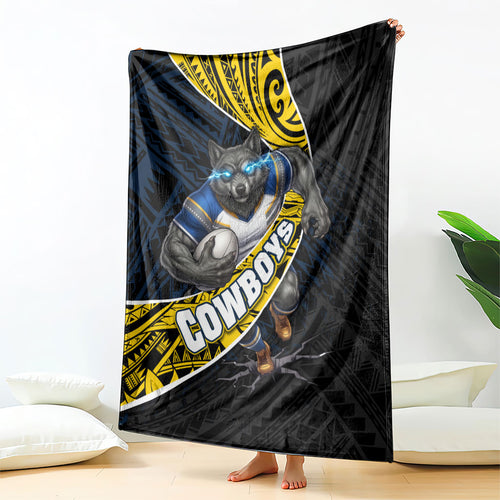 North Queensland Cowboys Rugby Blanket Tribal Polynesian Power Art - Lightning Mascot