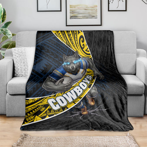 North Queensland Cowboys Rugby Blanket Tribal Polynesian Power Art - Lightning Mascot