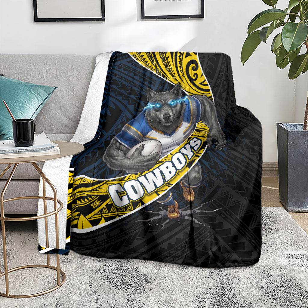 North Queensland Cowboys Rugby Blanket Tribal Polynesian Power Art - Lightning Mascot