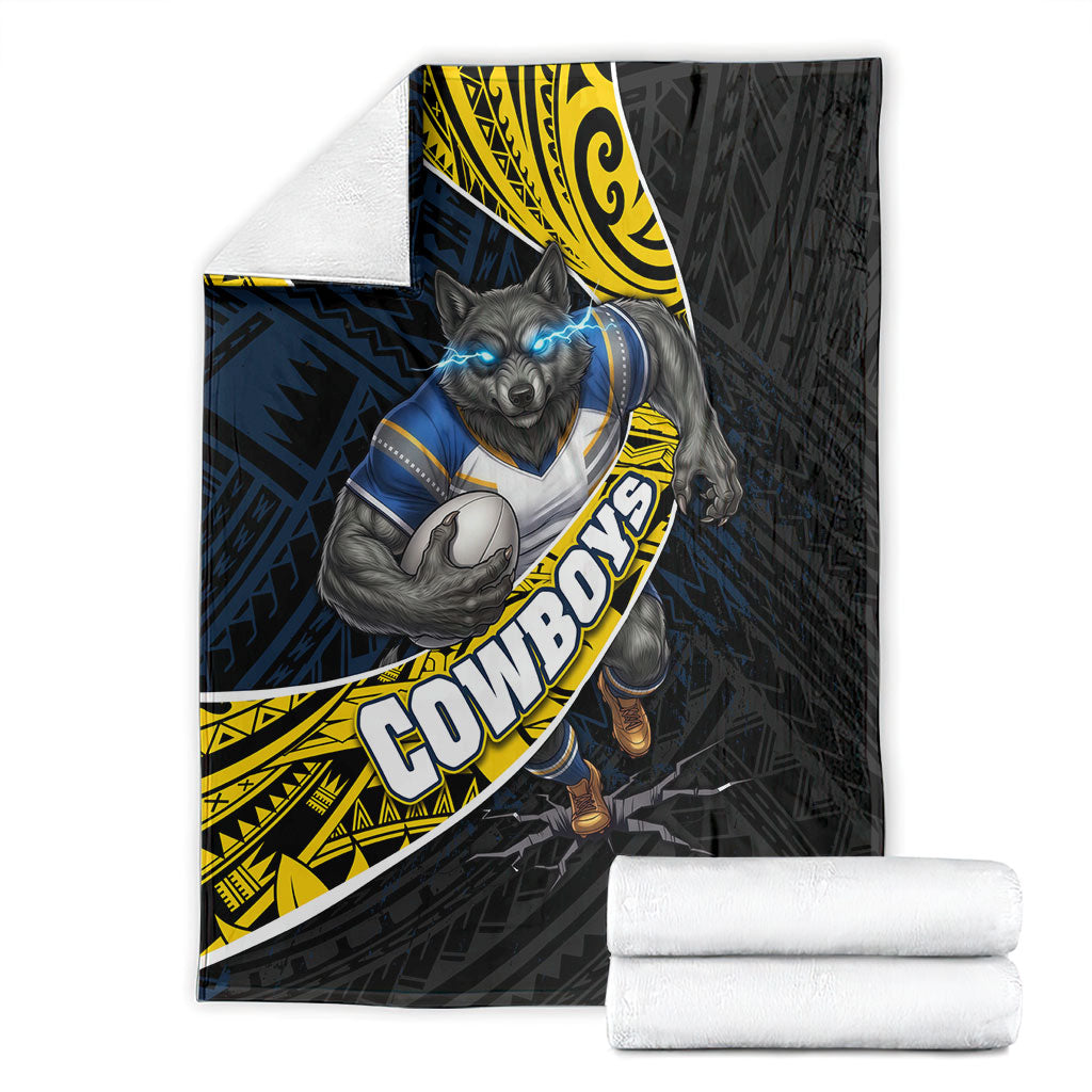 North Queensland Cowboys Rugby Blanket Tribal Polynesian Power Art - Lightning Mascot