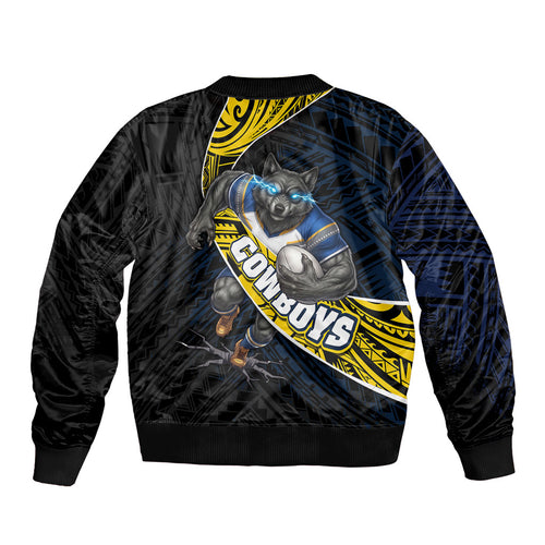 North Queensland Cowboys Rugby Bomber Jacket Tribal Polynesian Power Art - Lightning Mascot