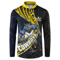 North Queensland Cowboys Rugby Button Sweatshirt Tribal Polynesian Power Art - Lightning Mascot