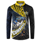 North Queensland Cowboys Rugby Button Sweatshirt Tribal Polynesian Power Art - Lightning Mascot