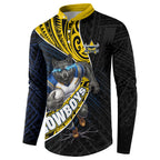 North Queensland Cowboys Rugby Button Sweatshirt Tribal Polynesian Power Art - Lightning Mascot
