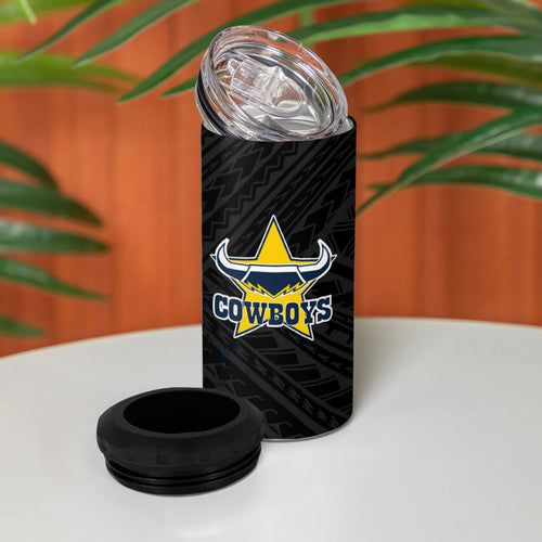 North Queensland Cowboys Rugby 4 in 1 Can Cooler Tumbler Tribal Polynesian Power Art - Lightning Mascot