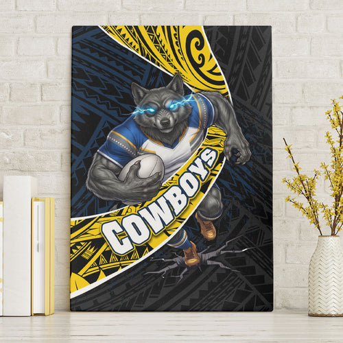 North Queensland Cowboys Rugby Canvas Wall Art Tribal Polynesian Power Art - Lightning Mascot