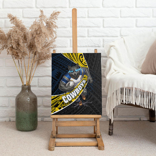 North Queensland Cowboys Rugby Canvas Wall Art Tribal Polynesian Power Art - Lightning Mascot