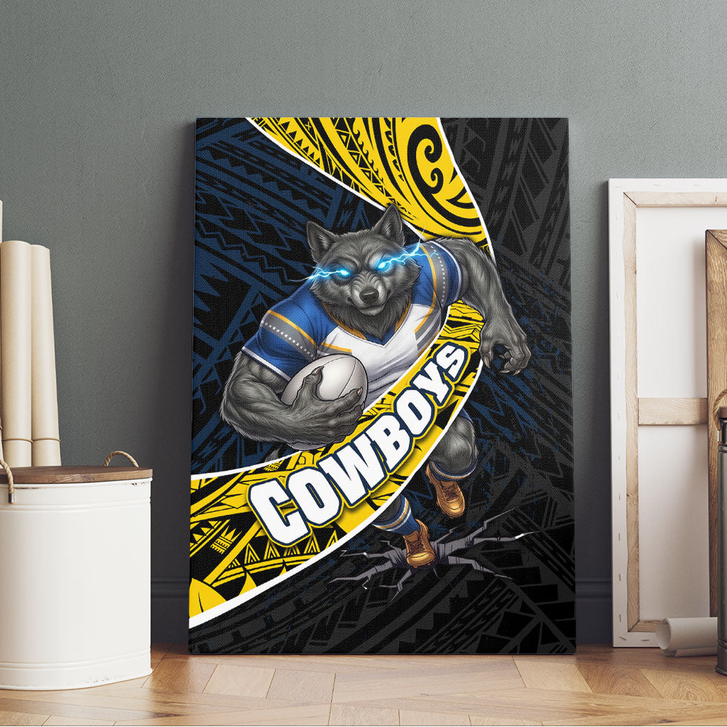 North Queensland Cowboys Rugby Canvas Wall Art Tribal Polynesian Power Art - Lightning Mascot