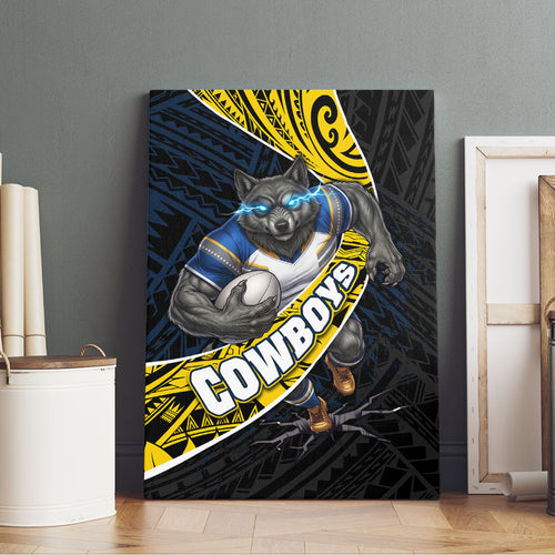 North Queensland Cowboys Rugby Canvas Wall Art Tribal Polynesian Power Art - Lightning Mascot