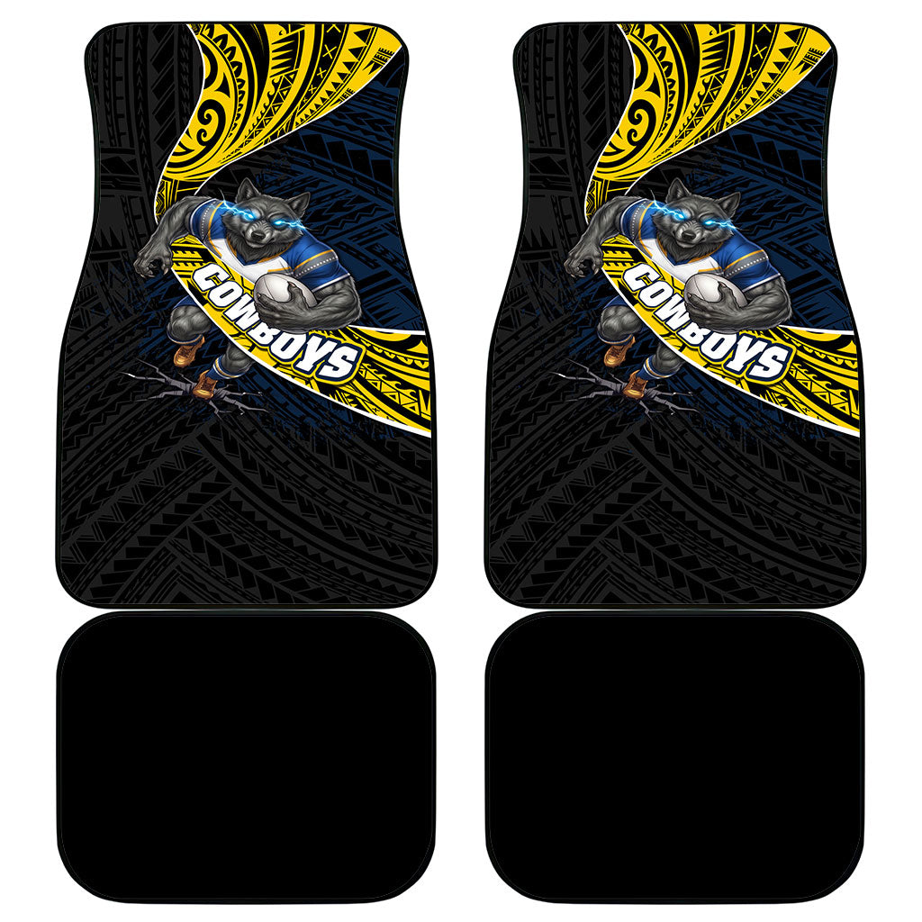 North Queensland Cowboys Rugby Car Mats Tribal Polynesian Power Art - Lightning Mascot