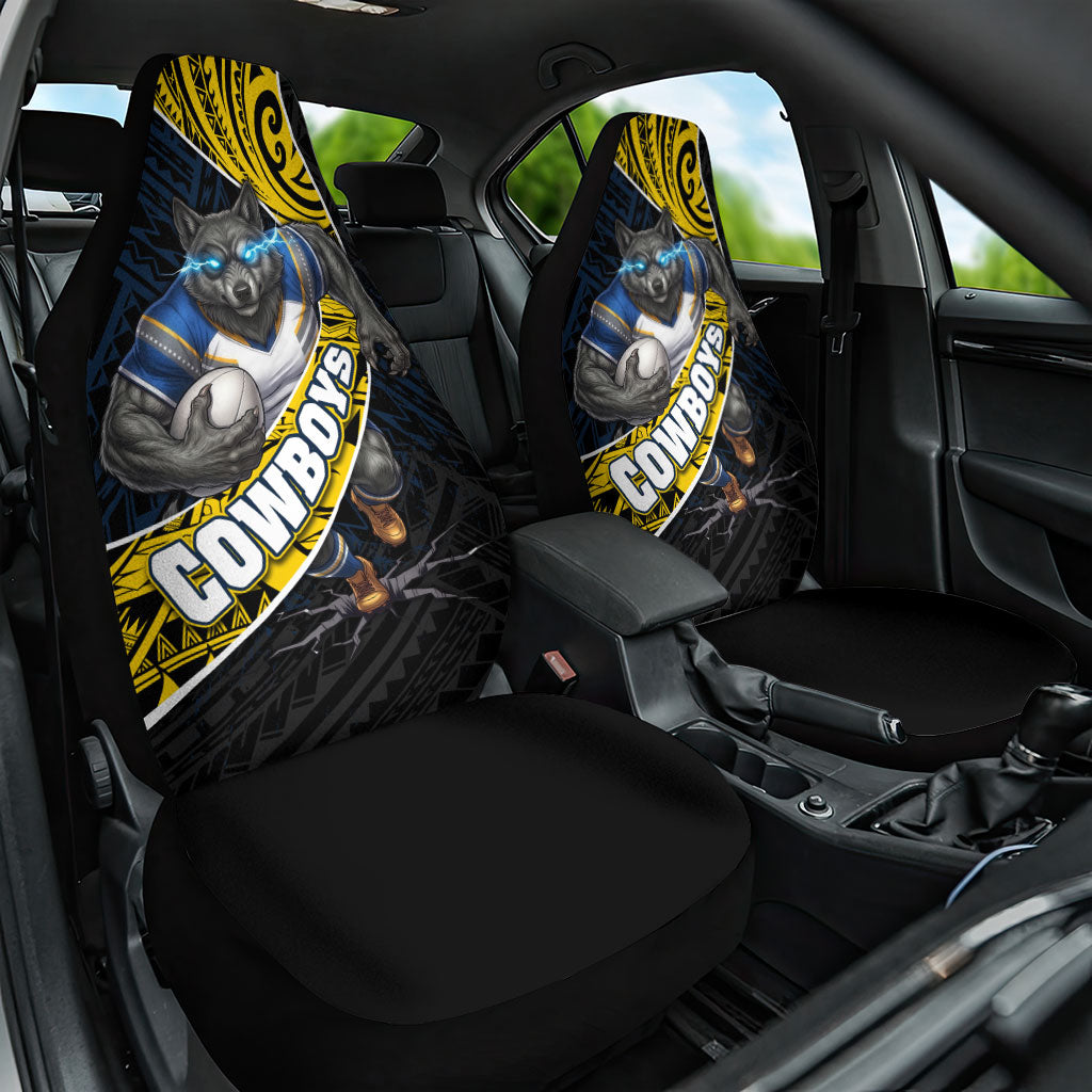 North Queensland Cowboys Rugby Car Seat Cover Tribal Polynesian Power Art - Lightning Mascot