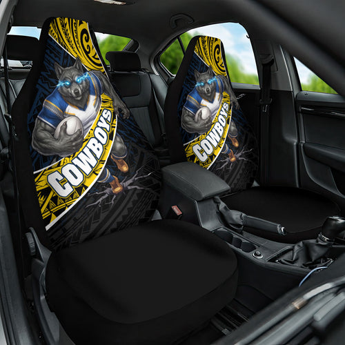 North Queensland Cowboys Rugby Car Seat Cover Tribal Polynesian Power Art - Lightning Mascot