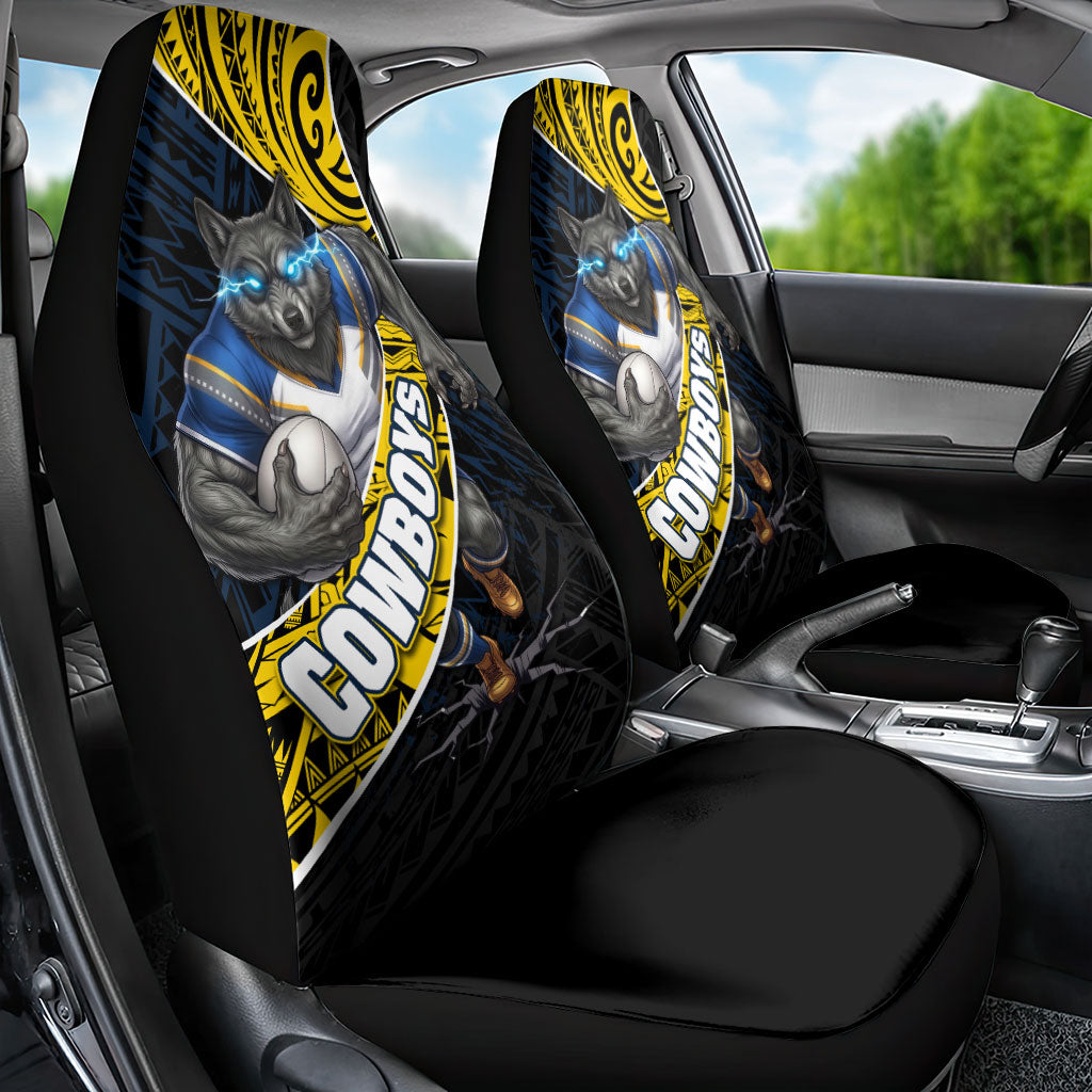 North Queensland Cowboys Rugby Car Seat Cover Tribal Polynesian Power Art - Lightning Mascot