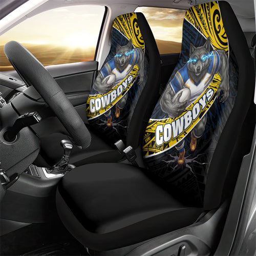 North Queensland Cowboys Rugby Car Seat Cover Tribal Polynesian Power Art - Lightning Mascot