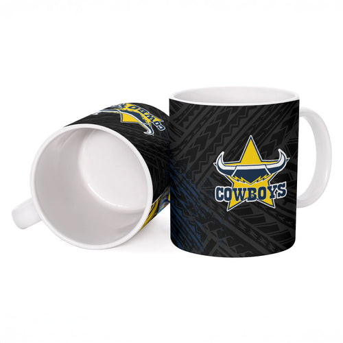 North Queensland Cowboys Rugby Ceramic Mug Tribal Polynesian Power Art - Lightning Mascot