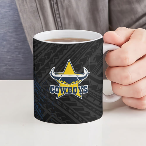 North Queensland Cowboys Rugby Ceramic Mug Tribal Polynesian Power Art - Lightning Mascot