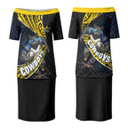 North Queensland Cowboys Rugby Couples Matching Puletasi and Long Sleeve Button Shirt Tribal Polynesian Power Art - Lightning Mascot