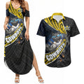 North Queensland Cowboys Rugby Couples Matching Summer Maxi Dress and Hawaiian Shirt Tribal Polynesian Power Art - Lightning Mascot
