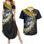 North Queensland Cowboys Rugby Couples Matching Summer Maxi Dress and Hawaiian Shirt Tribal Polynesian Power Art - Lightning Mascot
