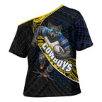 North Queensland Cowboys Rugby Cross Shoulder Shirt Tribal Polynesian Power Art - Lightning Mascot