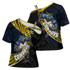 North Queensland Cowboys Rugby Cross Shoulder Shirt Tribal Polynesian Power Art - Lightning Mascot