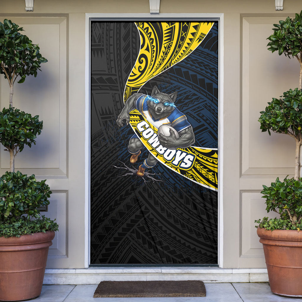 North Queensland Cowboys Rugby Door Cover Tribal Polynesian Power Art - Lightning Mascot