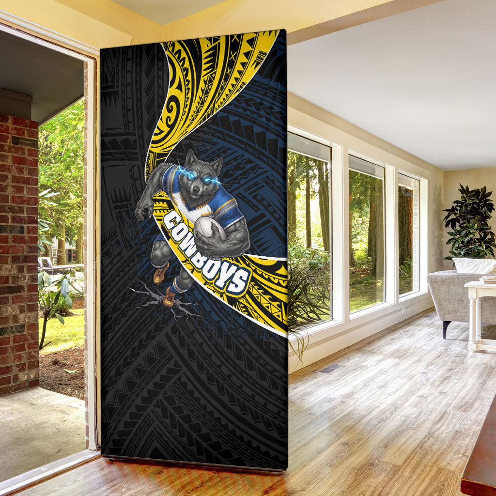 North Queensland Cowboys Rugby Door Cover Tribal Polynesian Power Art - Lightning Mascot