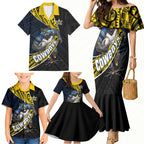 North Queensland Cowboys Rugby Family Matching Mermaid Dress and Hawaiian Shirt Tribal Polynesian Power Art - Lightning Mascot