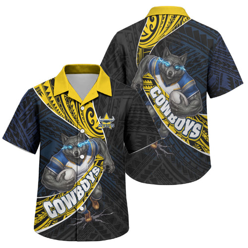 North Queensland Cowboys Rugby Family Matching Mermaid Dress and Hawaiian Shirt Tribal Polynesian Power Art - Lightning Mascot