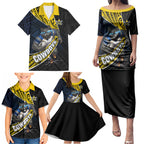 North Queensland Cowboys Rugby Family Matching Puletasi and Hawaiian Shirt Tribal Polynesian Power Art - Lightning Mascot