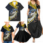 North Queensland Cowboys Rugby Family Matching Summer Maxi Dress and Hawaiian Shirt Tribal Polynesian Power Art - Lightning Mascot