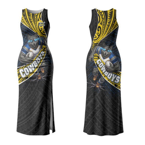 North Queensland Cowboys Rugby Family Matching Tank Maxi Dress and Hawaiian Shirt Tribal Polynesian Power Art - Lightning Mascot