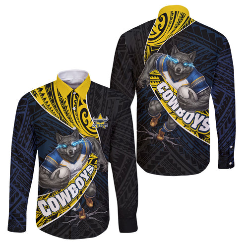 North Queensland Cowboys Rugby Family Matching Tank Maxi Dress and Hawaiian Shirt Tribal Polynesian Power Art - Lightning Mascot