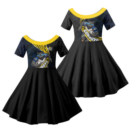North Queensland Cowboys Rugby Family Matching Tank Maxi Dress and Hawaiian Shirt Tribal Polynesian Power Art - Lightning Mascot