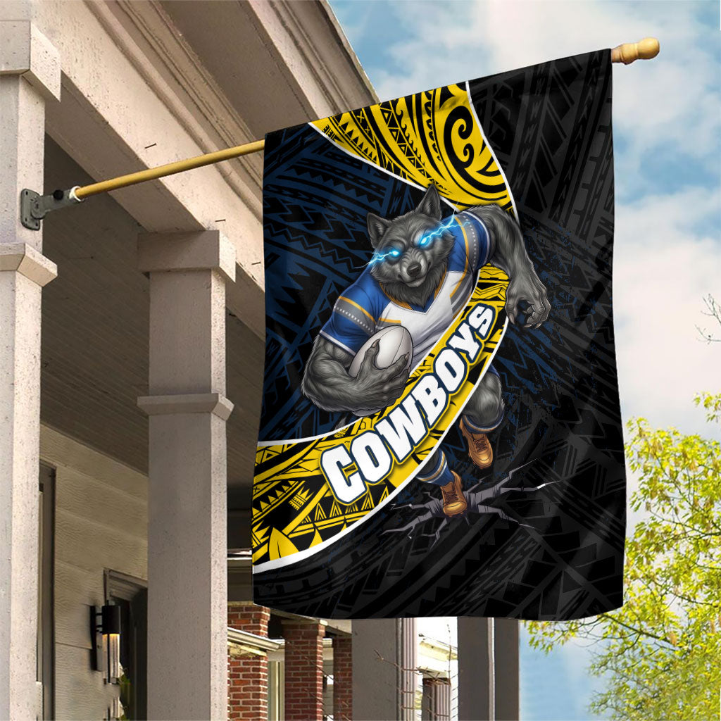 North Queensland Cowboys Rugby Garden Flag Tribal Polynesian Power Art - Lightning Mascot