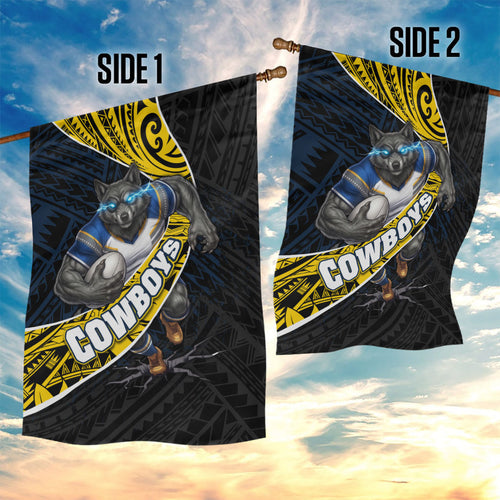North Queensland Cowboys Rugby Garden Flag Tribal Polynesian Power Art - Lightning Mascot