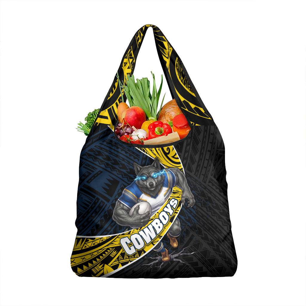 North Queensland Cowboys Rugby Grocery Bag Tribal Polynesian Power Art - Lightning Mascot